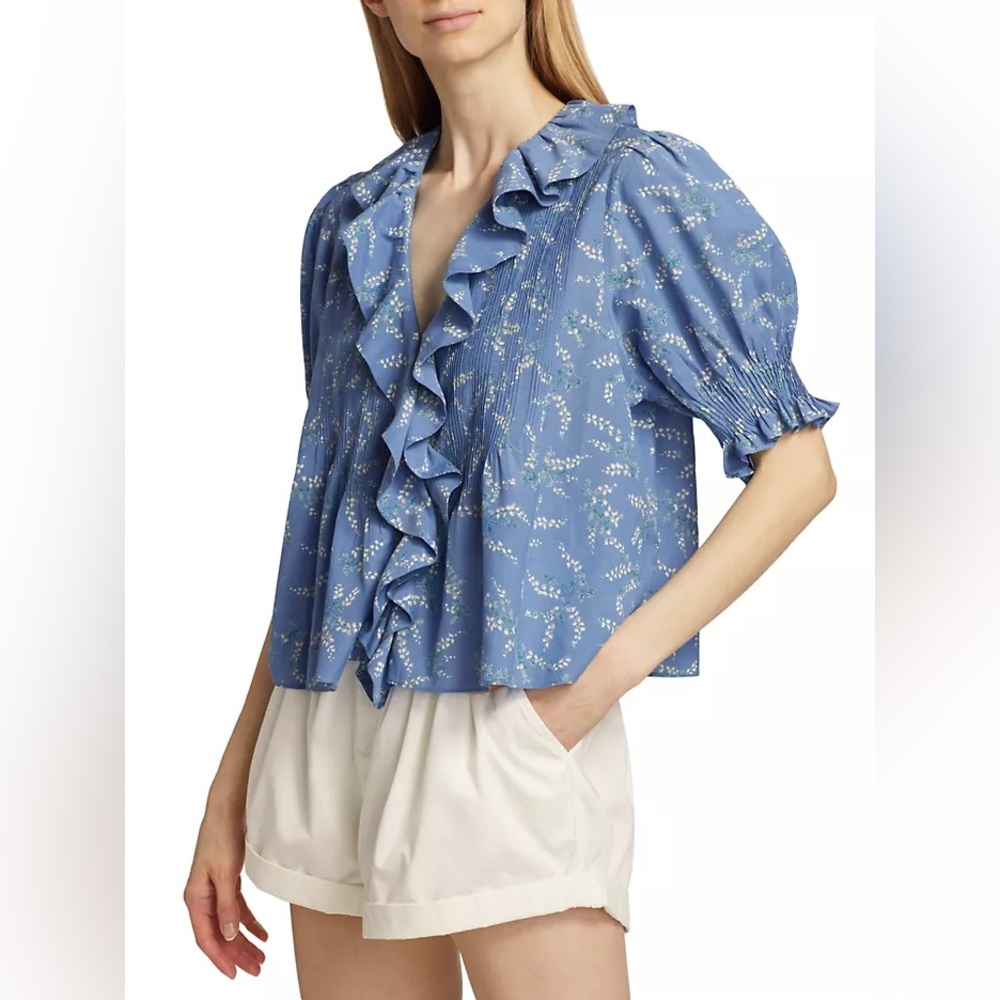 Doen Henri Lapis Bluebell Ballad Ruffle Blouse Sz. Small Very Good Condition